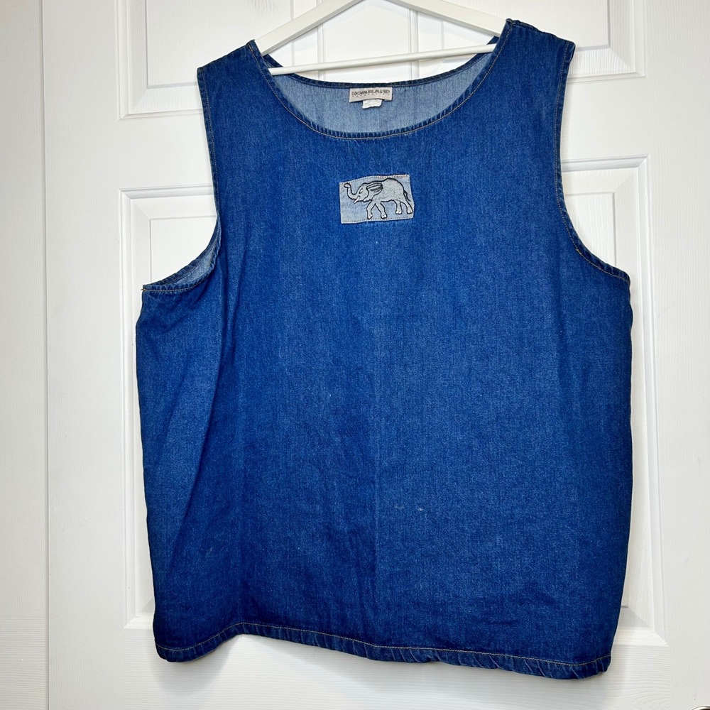 HOMELAND AUTHENTICS Vintage Denim Elephant Patch Tank Top‎ One Size